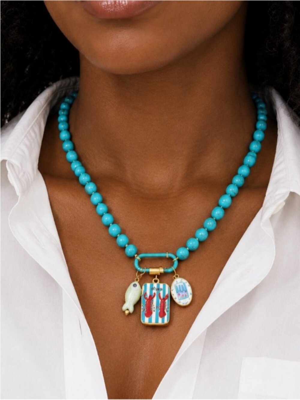 New! Coastal Preppy Blue Lobster Carabiner Dopamine Necklace NWOT 5040